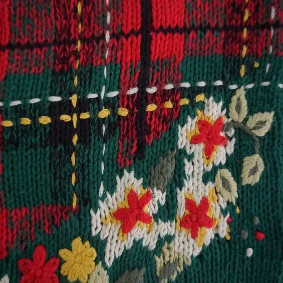 Vintage Pendleton Green Plaid Floral Knit Cotton Preppy Cardigan Grandmacore M - Picture 10 of 10